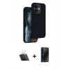 MARSİLYAN™- iPhone 11 Kılıf Kıvılcım Çizgi Serisi - Siyah 3D Antistatik Hayalet Cam Ekran Koruyucu + Kamera Lens Koruma Cam - SF
