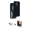 MARSİLYAN™- iPhone 11 Kılıf Kıvılcım Çizgi Serisi - Siyah 3D Antistatik Mat Seramik Nano Ekran Koruyucu + Pers Alüminyum Kamera Lens - YL