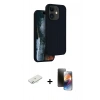 MARSİLYAN™- iPhone 11 Kılıf Kıvılcım Çizgi Serisi - Siyah 3D Antistatik Mat Seramik Nano Ekran Koruyucu + Renkli Kamera Lens Koruma Cam - SI