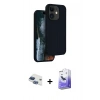 MARSİLYAN™- iPhone 11 Kılıf Kıvılcım Çizgi Serisi - Siyah Bilvis 5in1 5D Magic Hayalet Cam Ekran Koruyucu + Lacivert Pers Alüminyum Kamera Lens