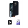 MARSİLYAN™- iPhone 11 Kılıf Kıvılcım Çizgi Serisi - Siyah Bilvis 5in1 5D Magic Hayalet Cam Ekran Koruyucu + Turuncu PVD Metal Kamera Lens