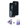 MARSİLYAN™- iPhone 11 Kılıf Kıvılcım Çizgi Serisi - Siyah Bilvis 5in1 5D Magic Hayalet Cam Ekran Koruyucu + Mor Raze Metal Kamera Lens