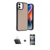 MARSİLYAN™- iPhone 11 Kılıf Kıvılcım Işık Serisi - Siyah 34D Hayalet Izgaralı Cam + Kamera Lens Koruma Cam - SF