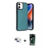 MARSİLYAN™- iPhone 11 Kılıf Kıvılcım Işık Serisi - Siyah 360 Mat Full Body Arka Koruyucu + Lacivert Pers Alüminyum Kamera Lens