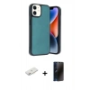 MARSİLYAN™- iPhone 11 Kılıf Kıvılcım Işık Serisi - Siyah 3D Antistatik Hayalet Cam Ekran Koruyucu + Renkli Kamera Lens Koruma Cam - PE