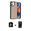 MARSİLYAN™- iPhone 11 Kılıf Kıvılcım Işık Serisi - Siyah 3D Antistatik Hayalet Cam Ekran Koruyucu + PVD Metal Kamera Lens - TU