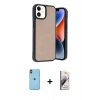 MARSİLYAN™- iPhone 11 Kılıf Kıvılcım Işık Serisi - Siyah Bilvis 3D Mat Cam Ekran Koruyucu + Neon Fosforlu Kamera Lens - TU