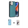 MARSİLYAN™- iPhone 11 Kılıf Kıvılcım Işık Serisi - Siyah Bilvis 3D Mat Cam Ekran Koruyucu + Neon Fosforlu Kamera Lens - TU