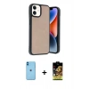 MARSİLYAN™- iPhone 11 Kılıf Kıvılcım Işık Serisi - Siyah Buffer Cam Ekran Koruyucu + Mavi Neon Fosforlu Kamera Lens