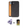 MARSİLYAN™- iPhone 11 Kılıf Kıvılcım Işık Serisi - Siyah Buffer Cam Ekran Koruyucu + Mor Raze Metal Kamera Lens