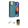 MARSİLYAN™- iPhone 11 Kılıf Kıvılcım Işık Serisi - Siyah Buffer Cam Ekran Koruyucu + Renkli Kamera Lens Koruma Cam - TU