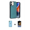 MARSİLYAN™- iPhone 11 Kılıf Kıvılcım Işık Serisi - Siyah Buffer Hayalet Cam Ekran Koruyucu + Neon Fosforlu Kamera Lens - YL