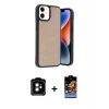 MARSİLYAN™- iPhone 11 Kılıf Kıvılcım Işık Serisi - Siyah Buffer Hayalet Cam Ekran Koruyucu + PVD Metal Kamera Lens - TU