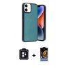 MARSİLYAN™- iPhone 11 Kılıf Kıvılcım Işık Serisi - Siyah Buffer Hayalet Cam Ekran Koruyucu + PVD Metal Kamera Lens - SH