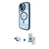 MARSİLYAN™- iPhone 11 Kılıf Kıvılcım Modern Koleksiyonu - Şeffaf Royal Nano Ekran Koruyucu + Lacivert Pers Alüminyum Kamera Lens