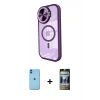 MARSİLYAN™- iPhone 11 Kılıf Kıvılcım Modern Koleksiyonu - Siyah 34D Hayalet Izgaralı Cam + Neon Fosforlu Kamera Lens - MI
