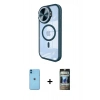MARSİLYAN™- iPhone 11 Kılıf Kıvılcım Modern Koleksiyonu - Siyah 34D Hayalet Izgaralı Cam + Neon Fosforlu Kamera Lens - MI