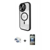 MARSİLYAN™- iPhone 11 Kılıf Kıvılcım Modern Koleksiyonu - Siyah 34D Hayalet Izgaralı Cam + Pers Alüminyum Kamera Lens - GI
