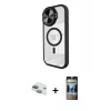 MARSİLYAN™- iPhone 11 Kılıf Kıvılcım Modern Koleksiyonu - Siyah 34D Hayalet Izgaralı Cam + Pers Alüminyum Kamera Lens - YL