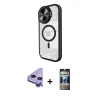 MARSİLYAN™- iPhone 11 Kılıf Kıvılcım Modern Koleksiyonu - Siyah 34D Hayalet Izgaralı Cam + Raze Metal Kamera Lens - MR