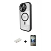 MARSİLYAN™- iPhone 11 Kılıf Kıvılcım Modern Koleksiyonu - Siyah 34D Hayalet Izgaralı Cam + Renkli Kamera Lens Koruma Cam - YL