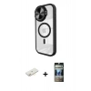 MARSİLYAN™- iPhone 11 Kılıf Kıvılcım Modern Koleksiyonu - Siyah 34D Hayalet Izgaralı Cam + Renkli Kamera Lens Koruma Cam - SI