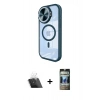 MARSİLYAN™- iPhone 11 Kılıf Kıvılcım Modern Koleksiyonu - Siyah 34D Hayalet Izgaralı Cam + Şeffaf Kamera Lens Koruma Cam