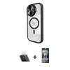 MARSİLYAN™- iPhone 11 Kılıf Kıvılcım Modern Koleksiyonu - Siyah 34D Hayalet Izgaralı Cam + Şeffaf Kamera Lens Koruma Cam