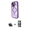 MARSİLYAN™- iPhone 11 Kılıf Kıvılcım Modern Koleksiyonu - Siyah 34D Hayalet Izgaralı Cam + Şeffaf Kamera Lens Koruma Cam