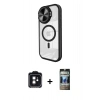 MARSİLYAN™- iPhone 11 Kılıf Kıvılcım Modern Koleksiyonu - Siyah 34D Hayalet Izgaralı Cam + PVD Metal Kamera Lens - SH