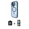 MARSİLYAN™- iPhone 11 Kılıf Kıvılcım Modern Koleksiyonu - Siyah 34D Hayalet Izgaralı Cam + PVD Metal Kamera Lens - SH