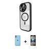 MARSİLYAN™- iPhone 11 Kılıf Kıvılcım Modern Koleksiyonu - Siyah 34D Hayalet Izgaralı Cam + Turuncu Neon Fosforlu Kamera Lens
