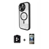 MARSİLYAN™- iPhone 11 Kılıf Kıvılcım Modern Koleksiyonu - Siyah 34D Hayalet Izgaralı Cam + PVD Metal Kamera Lens - TU