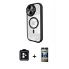 MARSİLYAN™- iPhone 11 Kılıf Kıvılcım Modern Koleksiyonu - Siyah 34D Hayalet Izgaralı Cam + PVD Metal Kamera Lens - YL
