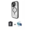 MARSİLYAN™- iPhone 11 Kılıf Kıvılcım Modern Koleksiyonu - Siyah 3D Antistatik Cam Ekran Koruyucu + PVD Metal Kamera Lens - MI