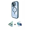 MARSİLYAN™- iPhone 11 Kılıf Kıvılcım Modern Koleksiyonu - Siyah 3D Antistatik Cam Ekran Koruyucu + Mavi Raze Metal Kamera Lens