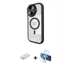 MARSİLYAN™- iPhone 11 Kılıf Kıvılcım Modern Koleksiyonu - Siyah 3D Antistatik Cam Ekran Koruyucu + Renkli Kamera Lens Koruma Cam - PE