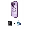 MARSİLYAN™- iPhone 11 Kılıf Kıvılcım Modern Koleksiyonu - Siyah 3D Antistatik Cam Ekran Koruyucu + Turuncu PVD Metal Kamera Lens