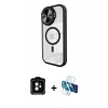 MARSİLYAN™- iPhone 11 Kılıf Kıvılcım Modern Koleksiyonu - Siyah 3D Antistatik Cam Ekran Koruyucu + Turuncu PVD Metal Kamera Lens