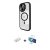 MARSİLYAN™- iPhone 11 Kılıf Kıvılcım Modern Koleksiyonu - Siyah 3D Antistatik Cam Ekran Koruyucu + Renkli Kamera Lens Koruma Cam - YL
