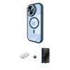 MARSİLYAN™- iPhone 11 Kılıf Kıvılcım Modern Koleksiyonu - Siyah 3D Antistatik Hayalet Cam Ekran Koruyucu + Renkli Kamera Lens Koruma Cam - YL