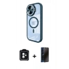 MARSİLYAN™- iPhone 11 Kılıf Kıvılcım Modern Koleksiyonu - Siyah 3D Antistatik Hayalet Cam Ekran Koruyucu + PVD Metal Kamera Lens - YL