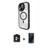 MARSİLYAN™- iPhone 11 Kılıf Kıvılcım Modern Koleksiyonu - Siyah 3D Antistatik Hayalet Cam Ekran Koruyucu + PVD Metal Kamera Lens - YL