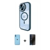 MARSİLYAN™- iPhone 11 Kılıf Kıvılcım Modern Koleksiyonu - Siyah 3D Antistatik Hayalet Cam Ekran Koruyucu + Neon Fosforlu Kamera Lens - MI