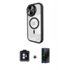 MARSİLYAN™- iPhone 11 Kılıf Kıvılcım Modern Koleksiyonu - Siyah 3D Antistatik Hayalet Cam Ekran Koruyucu + PVD Metal Kamera Lens - MI
