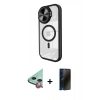 MARSİLYAN™- iPhone 11 Kılıf Kıvılcım Modern Koleksiyonu - Siyah 3D Antistatik Hayalet Cam Ekran Koruyucu + Raze Metal Kamera Lens - KI