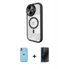 MARSİLYAN™- iPhone 11 Kılıf Kıvılcım Modern Koleksiyonu - Siyah 3D Antistatik Hayalet Cam Ekran Koruyucu + Neon Fosforlu Kamera Lens - MI