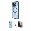 MARSİLYAN™- iPhone 11 Kılıf Kıvılcım Modern Koleksiyonu - Siyah 3D Antistatik Mat Seramik Nano Ekran Koruyucu + Mavi Neon Fosforlu Kamera Lens