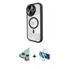 MARSİLYAN™- iPhone 11 Kılıf Kıvılcım Modern Koleksiyonu - Siyah 3D Antistatik Seramik Nano Ekran Koruyucu + Kırmızı Raze Metal Kamera Lens