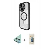 MARSİLYAN™- iPhone 11 Kılıf Kıvılcım Modern Koleksiyonu - Siyah 6D Mat Seramik Hayalet Nano Ekran Koruyucu + Mavi Raze Metal Kamera Lens